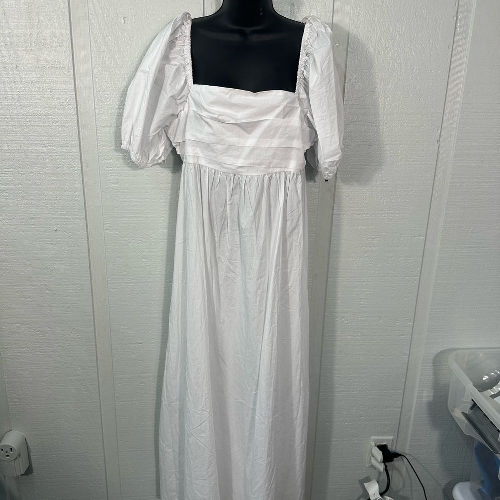 Know One Cares White Empire Cut Poplin Puff Sleeve Midi Dress Size Large NWT - Picture 3 of 14